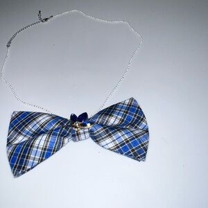 “Dainty Dapper”Blue Plaid Bow Tie Necklace